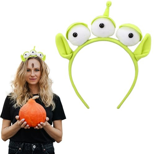 Beviliu Serre-tête d'alien à trois yeux, accessoire amusant pour adultes, Noël, Halloween, fête d'astronaute, accessoire amusant pour adultes (vert, 1 pièce)