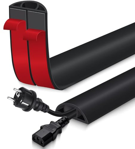 Passage de Cable au Sol adhésif goulotte Passe Cable Flexible en PVC pour la Management Bureau de Sol (Noir, 40mm×6m)