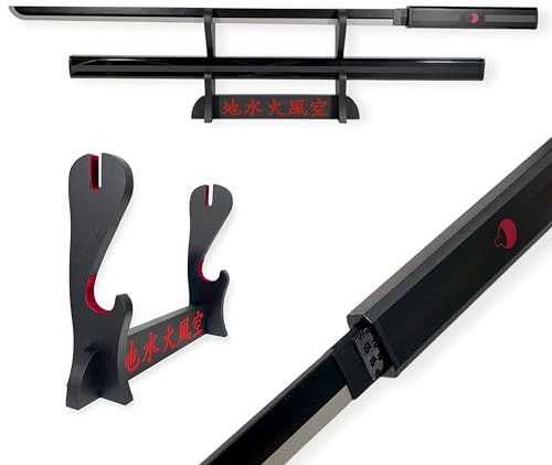 Katana Sasuke Noir - Epée Lame Bois - Support Japonais Inclus