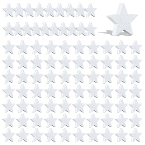 100 Stück Holzsterne Weiß, Holzsterne zum Basteln 2.5cm Sterne Basteln Holzsterne Blank Holz Star Cutouts für Weihnachtsfeier DIY-Dekorationen Hochzeitsdekoration Weihnachtsdeko