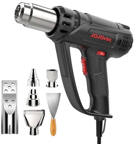 JOJOrec Pistola Termica, Pistola ad Aria Calda 2000W, 2 Temperatura 400ºC / 600ºC, con Protezione da Sovraccarico, Nuclei di Riscaldamento in ceramica, con 6 Accessori Per Sverniciare, Riscaldare