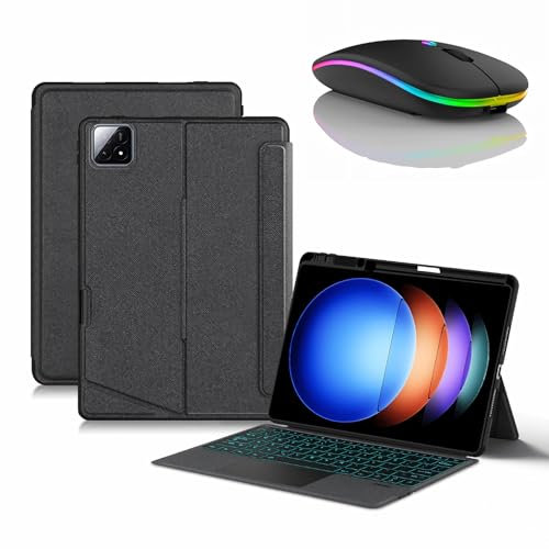 JZCZMCE Funda con Teclado para Xiaomi Pad 6S Pro 12.4 2024, Contiene Ñ, Teclado Retroiluminados Inalámbrico con Soporte para Lápiz, Funda Folio Delgada con Ratón Bluetooth