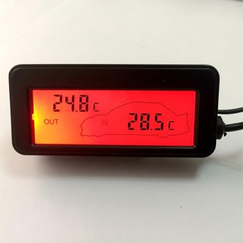 Lecreatekit Thermomètre numérique intérieur et extérieur de voiture, 12 V, avec écran LCD, pour voiture (rouge)