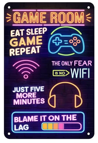 Cartel Retro Letrero de Hojalata para Juego,Decoración Retro para Sala de Juegos para Hombre,Póster Artístico Accesorios De Pared