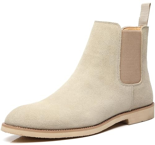 QAXZESA Scarpe da sposa formali da uomo, stivali Chelsea in pelle scamosciata, stivaletti da lavoro da ufficio,Beige-46