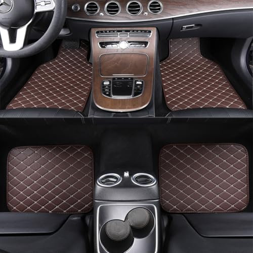 Auto Fußmatten, 4PCS Universal PU Leder Auto Fußmatte All-Wetter Schutz Teppich vorne und hinten Anti-Rutsch-Matten Set Autozubehör für 99% Modelle (braun)