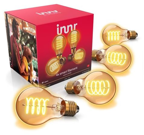 innr Zigbee E27 Smart Lampe, funktioniert mit Alexa und Hue* (Bridge erforderlich), Filament LED Glühbirne, Warmweiß, Dimmbar, Smart Home Lampe, 550lm, 4-Pack