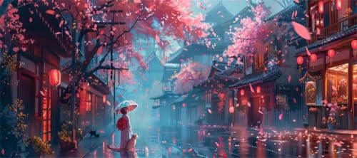 Peinture Numero Adulte Japon Grand Format 60 X 30 cm, DIY Rue Peinture Numero Enfant avec Pinceaux, Pigment Acrylique, Peinture par Numero Adulte Kit Pour Décoration Murale Cadeau (Sans Cadre) -H503