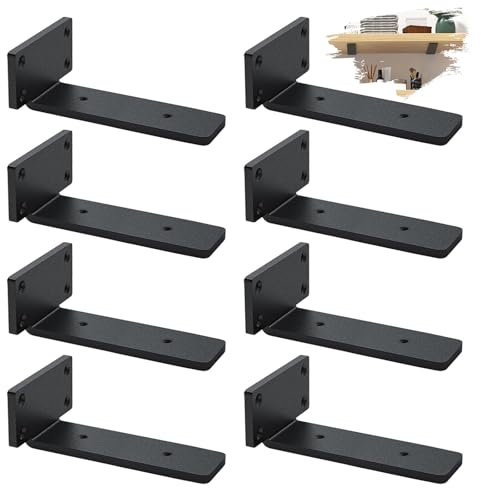 8 Pezzi Reggimensola, Staffe per Mensole Pesanti, Reggi Mensola da Muro, Reggimensola Invisibile - Nero/20cm