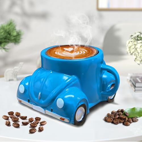 Yunlaishaocer Kaffeetassen Groß, Kaffeebecher Keramik, Käferform Coffee Cup, Personalisierte Mug Modern, Teetasse Geschenk für Autoliebhaber(Blau)