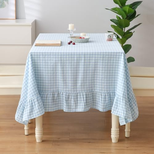K MASANIJI Tischdecke, 100% Baumwolle, kariert, Gingham-Muster, für rechteckige Tische, klassisches Bauernhaus-Karomuster, dekorative Tischdecke, Hellblau/Weiß kariert, 178 x 132 cm