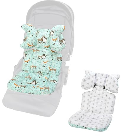 LAT Universal Sitzauflage für Buggy, Atmungsaktive Sitzeinlage für Kinderwagen, Reversibel Baby Sitzauflage für Kinderwagen Universal Einlage für Buggy Kinderwagen Babyschale (Harmonie Tiere)