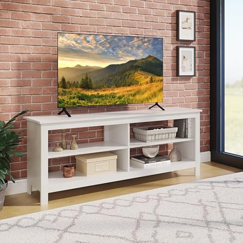 Panana Modern TV Unit Stand Cabinet with 4 Open Shelves Entertainment Center for TVs up to 65inch Media TV Console Table for Living Room (White)