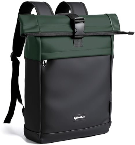 Sylvanthos Wasserdicht Rucksack, Laptop Rolltop Rucksack für Herren & Damen Mit Diebstahlsichere Reißverschluss, Erweiterbar (18-25L) Rolltop Rucksack für Reisen, Arbeit, Schule and Business - Grün