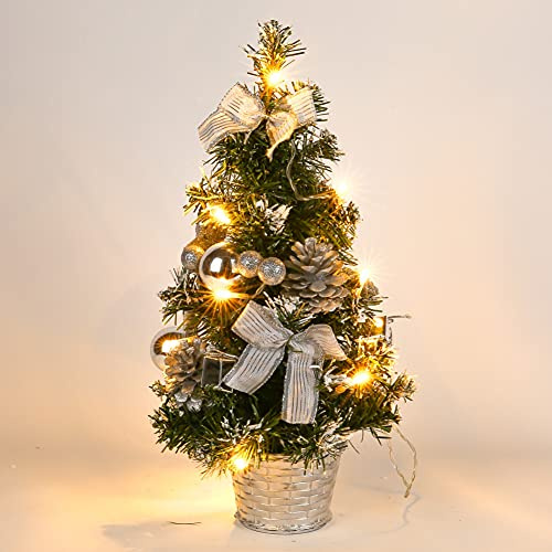 CRTEPST Mini LED Weihnachtsbaum Künstlich Klein Desktop Deko Tannenbaum mit LED Lichterkette Beleuchteter und Baumschmuck Weihnachtskugeln Künstliche Weihnachtsbäume Weihnachts 40CM