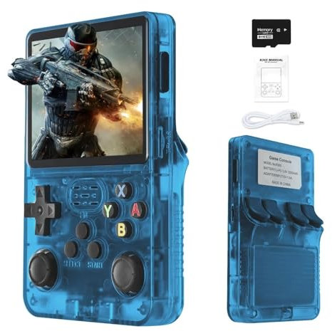 R36S Console di gioco portatile retrò, mini console video retrò per giochi HD 21000+, schermo IPS da 3,5 pollici, console portatile per videogiochi arcade, regalo per adulti (blu)