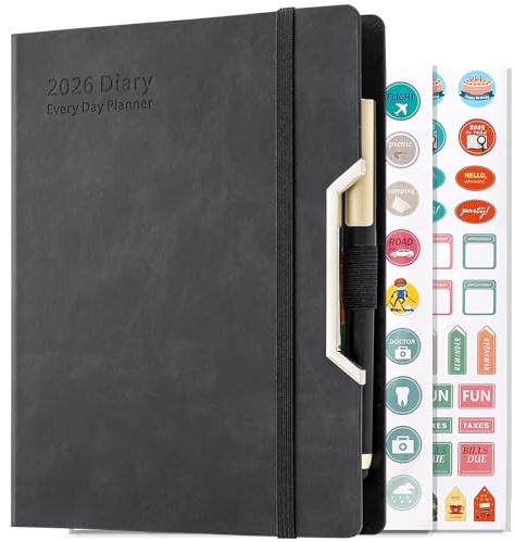 Akademischer Terminplaner 2026, A5, Seite pro Tag, Tages- und Monatsplaner, Jahresplaner 2026, Tag pro Seite, Jan-Dez, Hardcover-Organizer mit Stift, bunte monatliche Register, Innentasche, 3