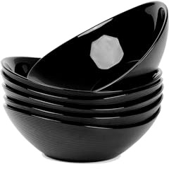 LaGlint 6 inch Oval Bowl Set of 6 12 oz (370 ml) Black Ice Cream Dessert | Small bowl for desserts & snacks, ideal for breakfast, fruit & sides, lightweight, microwave & dishwasher safe