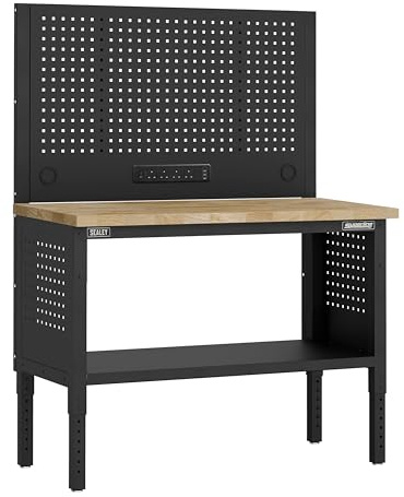 Sealey Superline PRO® Modular Workbench with Pegboard Back Panel Wooden Worktop Adjustable Height 1265mm - APMWB50COMBOW