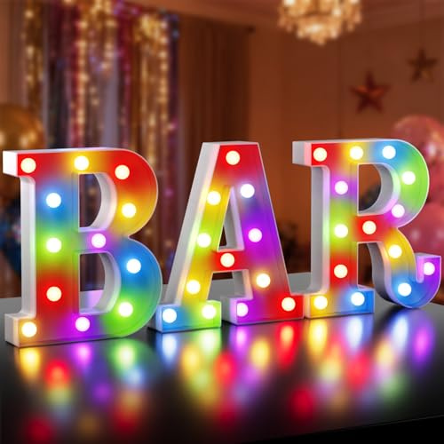LED Buchstaben Lichter Alphabet BAR,35 Farben Beleuchtete Festzelt BAR Zeichen mit Fernbedienung, Dimmbar Neon Licht Up Buchstaben, Beleuchtete BAR Dekor