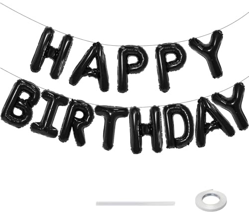 Gleemix Happy Birthday Girlande Ballon, 16 Zoll Folienballon Happy Birthday Schwarz, Geburtstag Ballon Banner für Mädchen Frauen Kinder Party Deko