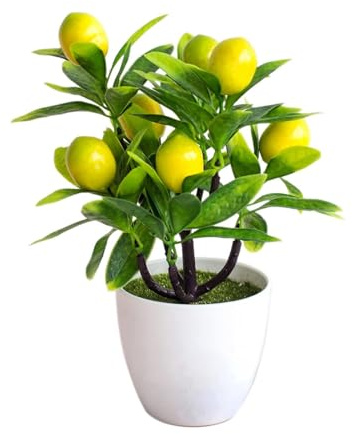 Mini limonero Falso - Artificial en Maceta de 9,45 Pulgadas en una Olla de, Realista de Oficina en casa, Verde de Mesa, Estante,