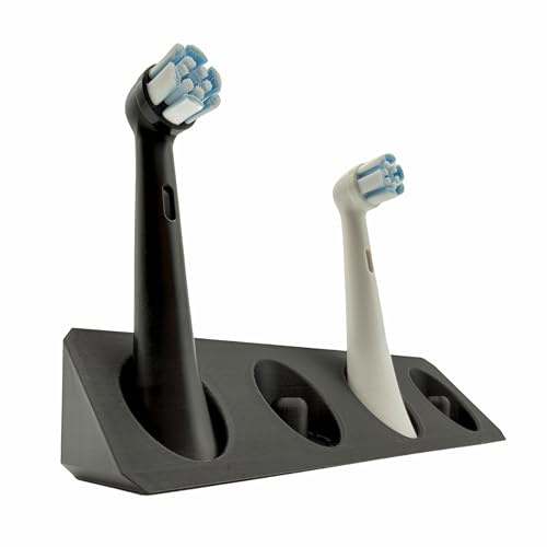 BrushDock Zahnbürstenkopfhalter passend für Oral-B & Oral-B iO - ohne Bohren mit Klebepad - 1-4 Steckplätze - hygienisch, platzsparend & schnell trocknend (Schwarz, 4 Steckplätze Oral-B iO)