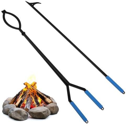 Uten Feuerhaken-Set mit 39.4/100cm Feuerhaken & 37.6/99.5cm Feuerzange | Kaminbesteck-Set, Großes, Robustes Kaminzubehör, für Kamine im Innenbereich und Lagerfeuer im Freien