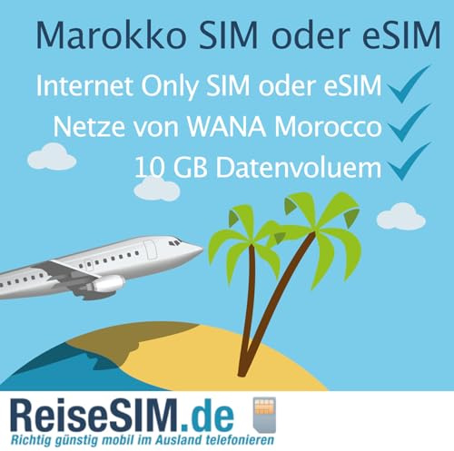 ReiseSIM Marokko Internet SIM-Karte, 3 GB Datenvolumen, 30 Tage Gültigkeit, WANA Morocco 4G/5G Netz, Nano-SIM oder eSIM