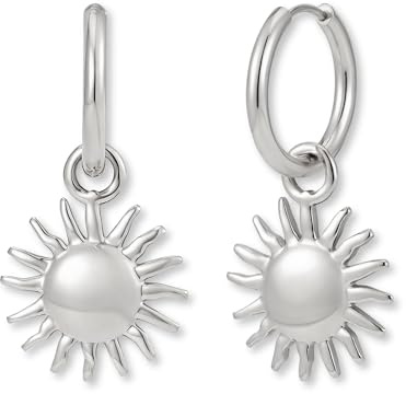 Creolen mit Anhänger | Ohrringe hängend mit Sonne aus 316L Edelstahl in 18K Gold, Roségold oder Silber | Wasserfeste Damenohrringe (16 mm)
