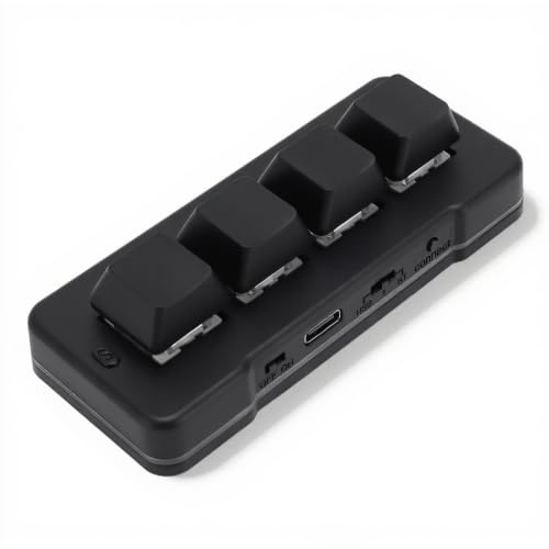 Jectse Programmierbare Tastatur mit 4 Tasten, Kabellos, 2,4 G, Bluetooth, Kabelgebunden, USB, 3 Modi, Blauer RGB-Schalter, Einhändige Makromechanische Gaming-Tastatur