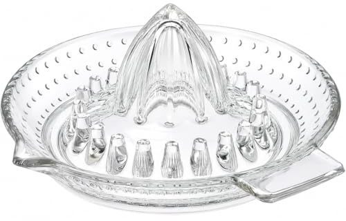 Traditional Glass Lemon Squeezer Manual Citrus Juicer with Handle & Pouring Spout | Clear Glass Fruit Press for Lemon Lime Orange & Grapefruit | Dishwasher Safe Kitchen Juicing Tool 14.5cm