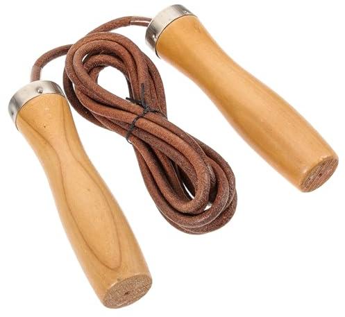 DOITOOL Corda per Saltare in Pelle Manico in Legno Marrone, Corda da Salto Pesante per Allenamento Fitness e Educazione Fisica, Portatile e Facile da Trasportare
