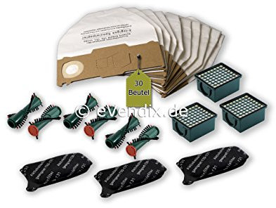 42 pezzi set di filtri adatto per Vorwerk Folletto VK 130, VK 131, SC Igiene: 30 Sacchetti per aspirapolvere + 3 Microfiltro + 3 Filtro odori attivo + 6 Spazzole et 340, EB 350, EB 351 (3 Coppia) di