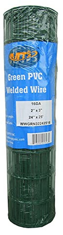 Green PVC Coated Welded Wire Mesh Garden Economy Fence 24 Inch x 25 Foot-3 Inch x 2 Inch 16GA