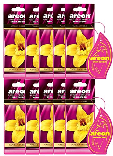 AREON Mon Autoduft Vanille Bubble Gum Pink Rosa Auto Duft Lufterfrischer Kaugummi Hängend Aufhängen Anhänger Spiegel Pappe 2D Wohnung (Vanilla Bubble Set Pack x 10)
