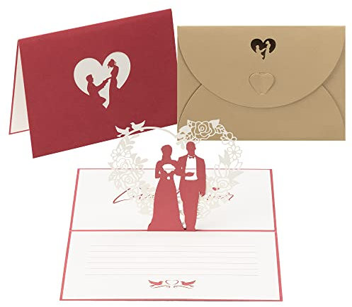 int!rend Pop Up Hochzeitskarte, Glückwunschkarte mit hochwertigem goldfarbenen Umschlag, Einladungskarte für Hochzeit, Jahrestag, Valentinstag, wedding card, anniversary, 1er Pack