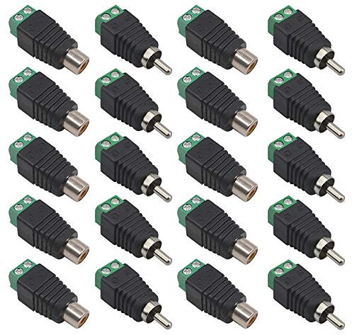 QitinDasen 10 Paar Premium RCA Stecker Buchse Verbinder, RCA Adapter Terminalblock, 2 Polig Männlich Stecker & Weiblich Buchse Kit, Kabel Verbinder mit Schraubklemme