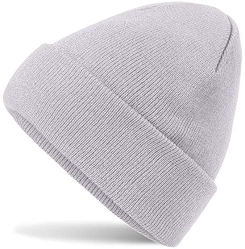 Hatsatar Unisex warme Beanie Strickmütze | Wintermütze für Damen & Herren | Feinstrick Mütze doppelt gestrickt | warm & weich (Light Grey)