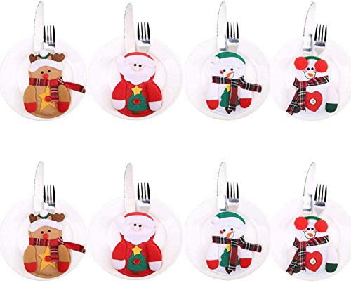 Maye 8 Stücke Weihnachten Besteckhalter Bestecktasche Besteckhalter Weihnachtsdeko Weihnachtsmann Dekoration Schneemann Besteck Anzug Weihnachten Tischdekoration für Zuhause(8pcs)
