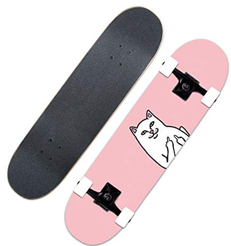 WRISCG Skateboard Standard Skateboard Completo Skateboard Professionale Acero 4 Ruote Longboard VOMI Skateboard per Bambini Ragazzi Ragazze Principianti per Adulti,Rosa