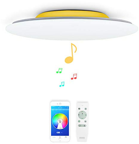 36W Φ40cm Abat-jour blanc Musique Plafonnier LED avec Haut Parleur Bluetooth,luminaire couleur changeante avec Telecommande,lustre enceinte bluetooth for Salon Salle de bain Cuisine Chambre Enfants