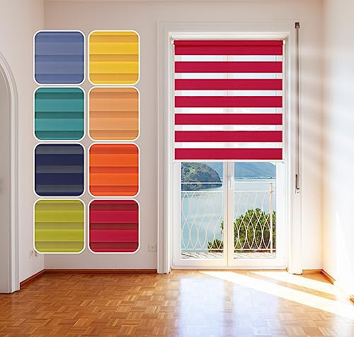Doppelrollo, Blau, 90x150cm - Duo-Rollo Klemm Fix mit Klemmträger, Fenster-Rollo/Seitenzug-Rollo Ohne Bohren, lichtdurchlässig und verdunkelnd