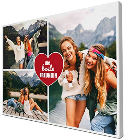 wandmotiv24 Leinwandbild 260 g/m ² - Foto-Collage mit 3 Fotos - Freundschaft Fotogeschenk - Geschenk für Freundin - Kunstdruck querformat 40x30cm (BxH) - Beste Freundin - M0028