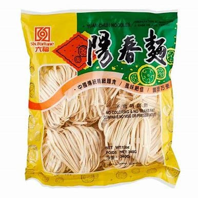 Nouilles Chinoises Nature YangChun 340g - Larges, à base de Blé tendre - Pour soupes et plats sautés - Marque Six Fortune (Lot de 6 sachets)