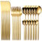 Gold Cutlery Set, 24-Piece Home Safety Stainless Steel Silverware Set, Mirror Polishing Flatware Set Service for 6, Includes Knives, Forks, Spoons, Dishwasher Safe, with Premium Box (Classical Gold)
