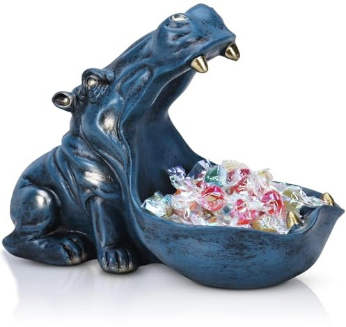 Cutfouwe Nilpferd Statue Tischdekoration,Kunstharz Sammlerstück,Kleinteile Schlüsselbonbons Behälter,Home Office Dekoration Zubehör Hochzeitsgeschenke,Blau