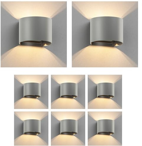 ledscom.de 8 Stück Wandleuchte RUNEL für außen, IP65, Up-/Downlight, grau matt, rund, 1x G9 max. 10W