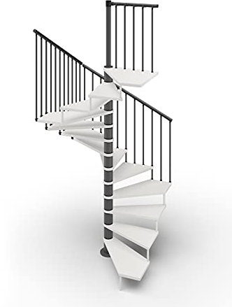 Scala a Chiocciola a Pianta Quadrata 105x105 cm. TEKLA 13 Gradini - Altezza tra i Piani 267-312 cm. (Bianco, ACCIAIO ANTRACITE)