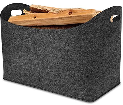 Froadp 2 Pièces 55x30x40cm Panier à Bûches en Feutre avec Poignée Renforcée, Sac de Rangement pour Bois de Chauffage Journaux et Vêtements, Accessoires pour Cheminée, Peut Supporter 60kg (Gris Foncé)